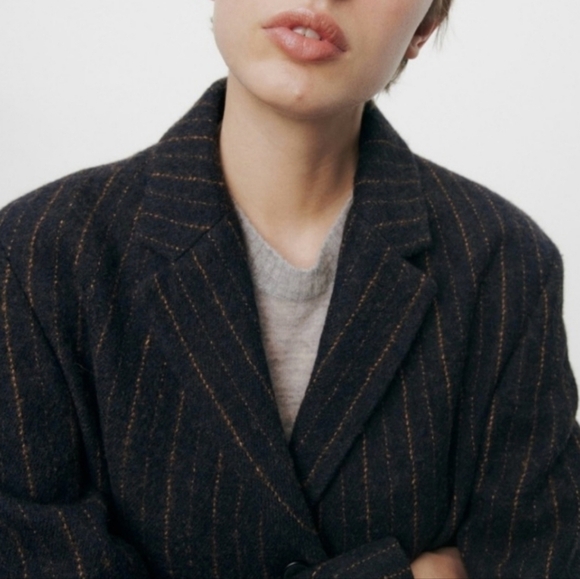 New Zara Manteco Wool Striped Coat ZW Collection 8912/760 Size Large NWT - Picture 6 of 16